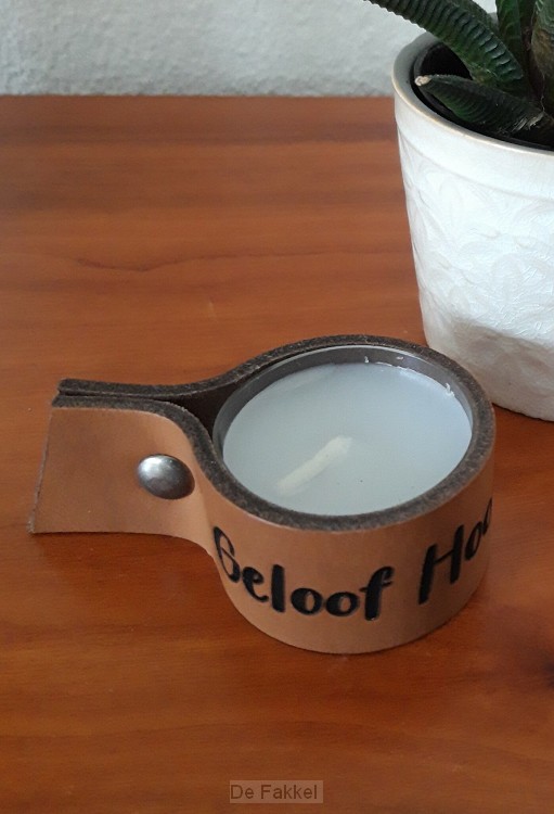 leren waxinelichtjeshouder bruin