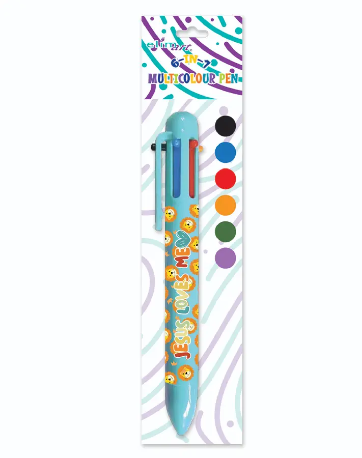 6 in 1 multicolor pen blue Jesus loves m