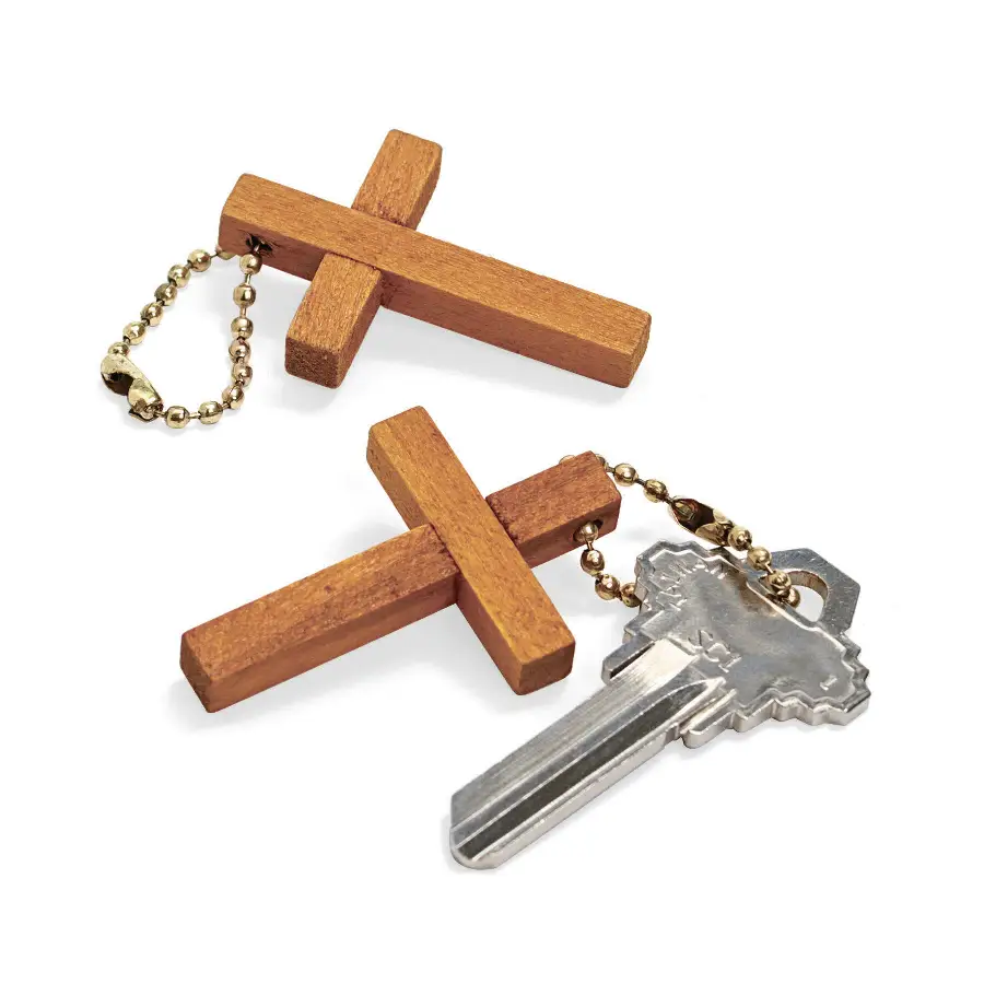 Keychain wooden cross set 12