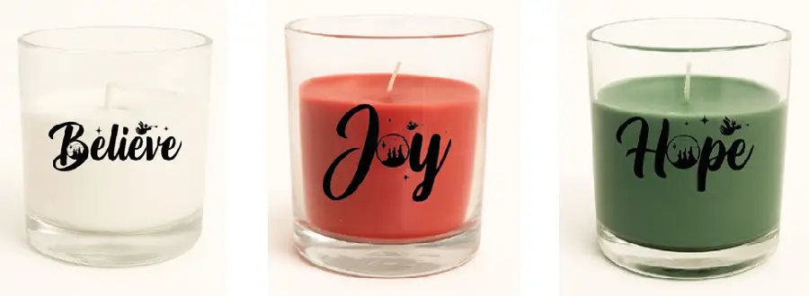 Candle in glass Believe Joy Hope